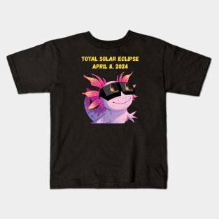 Total Solar Eclipse 2024 Grunge Axolotl Kids T-Shirt